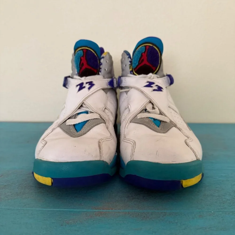 Air Jordan 8 Retro Aqua Basketball Shoes White Purple Teal Yellow Sz 7.5 - Picture 3 of 8